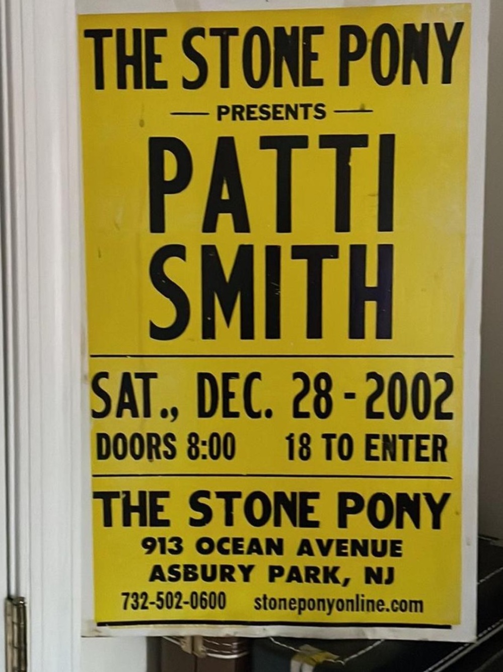 Vintage Original Patti Smith poster from The Stone Pony December 28, 2002